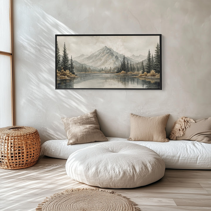 Mountain Lake With Trees Bedroom Wall Art Extra Wide Canvas For Bedroom