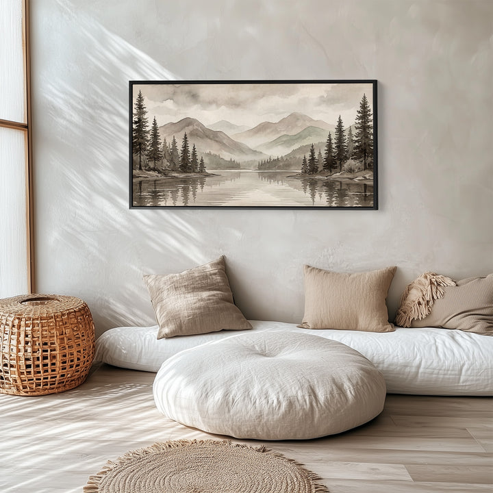 Misty Mountain Lake Wide Canvas Statement Wall Decor For Living Room