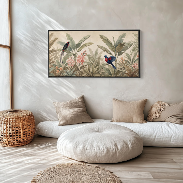 Tropical Birds Among Leaves Horizontal Wall Art Statement Wall Decor For Living Room