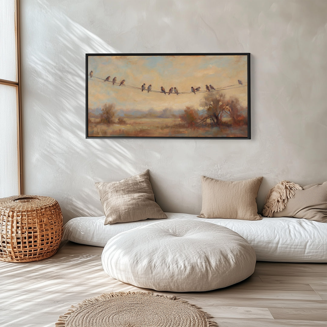 Sunset Birds Large Wall Art Extra Wide Canvas For Living Room