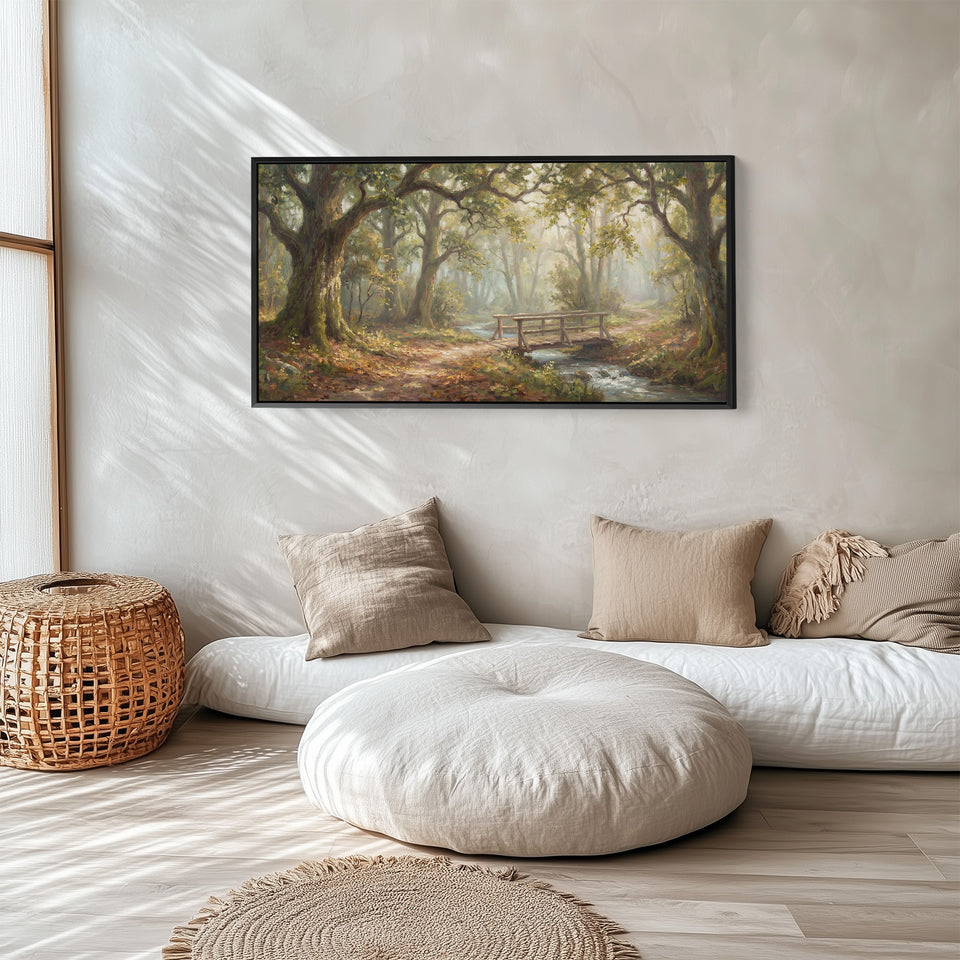 Waldbrücke Breite Gerahmte Leinwand Übergroße Wanddekoration Für Wohnzimmer