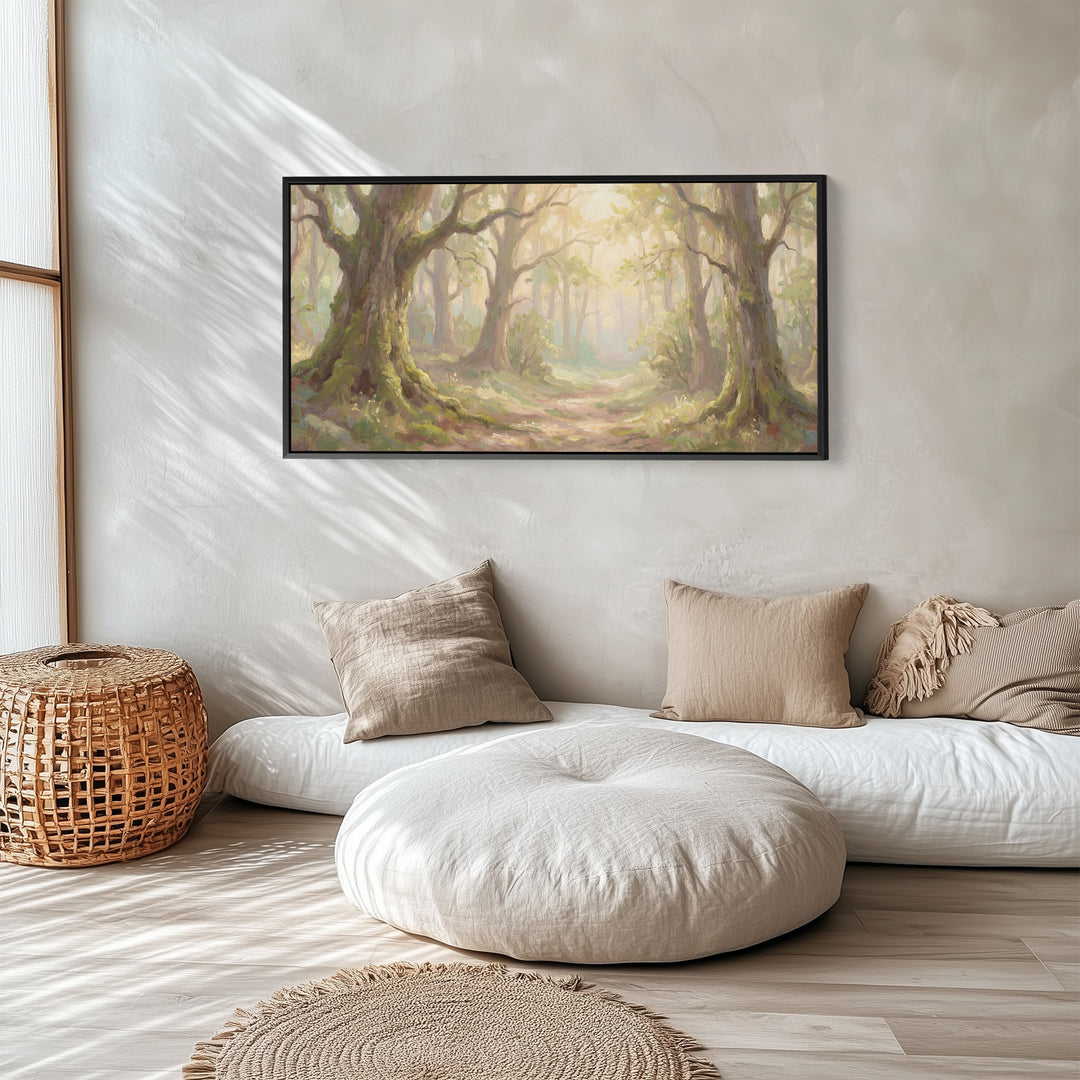 Sunlit Woodland Long Wall Art Horizontal Canvas Print For Hallway