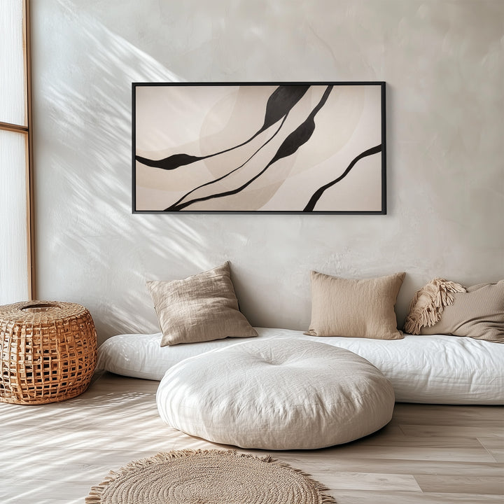 Bedroom Wall Art Black Organic Lines Extra Wide Canvas Office