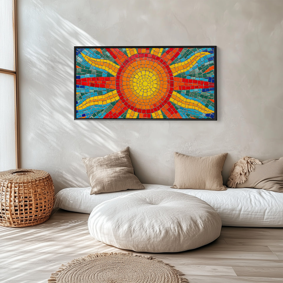 Wide Canvas Mosaic Sun Pattern Panoramic Canvas Print Living Room