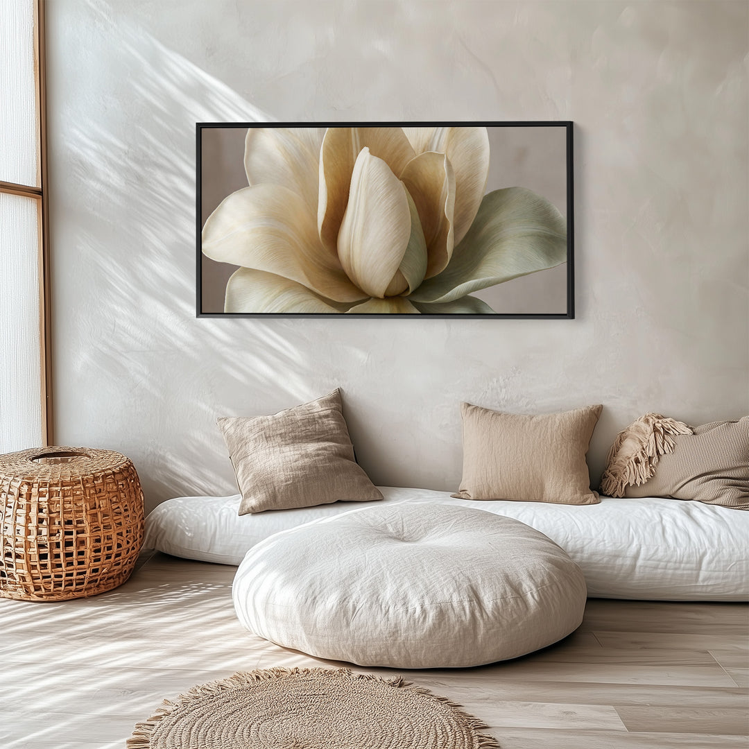 Panoramic Wall Art White Flower Close Up Horizontal Canvas Print Bedroom