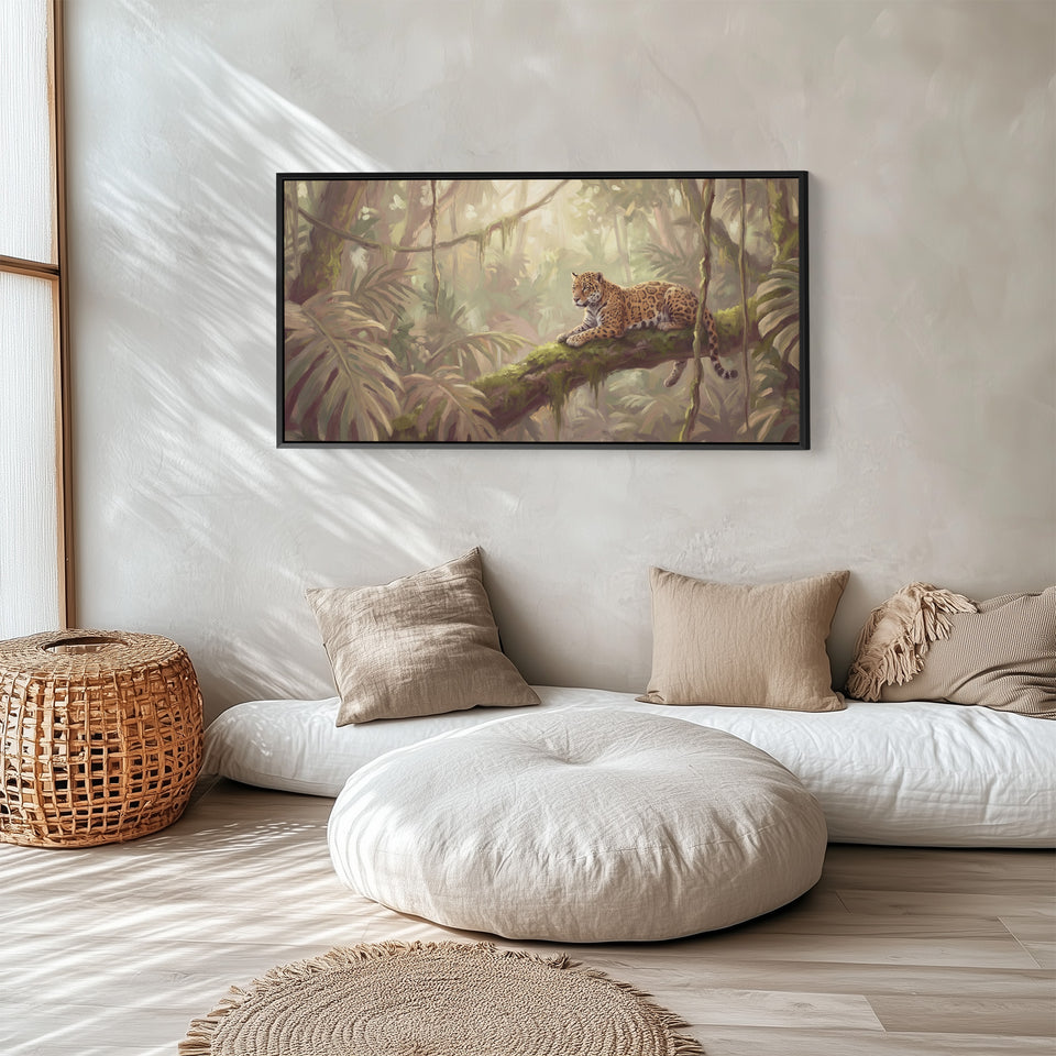 Wide Framed Canvas Leopard In Jungle Extra Wide Canvas Living Room