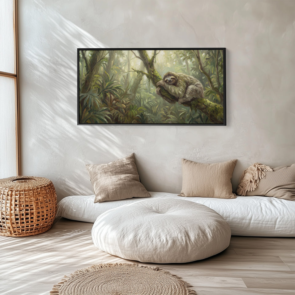 Horizontal Wall Art Sloth On Tree Branch Panoramic Canvas Print Bedroom
