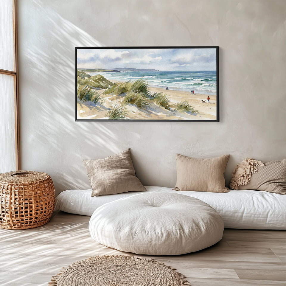 Coastal Dunes above bed wall art Panoramic Canvas Print Living Room