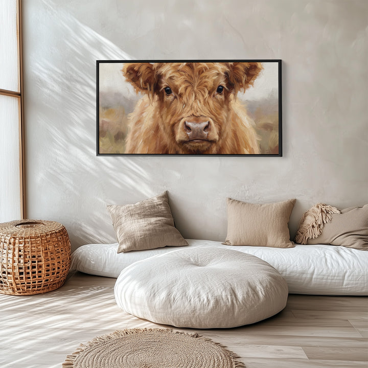 Highland Cow Portrait Bedroom wall art Framed Canvas Print Hallway