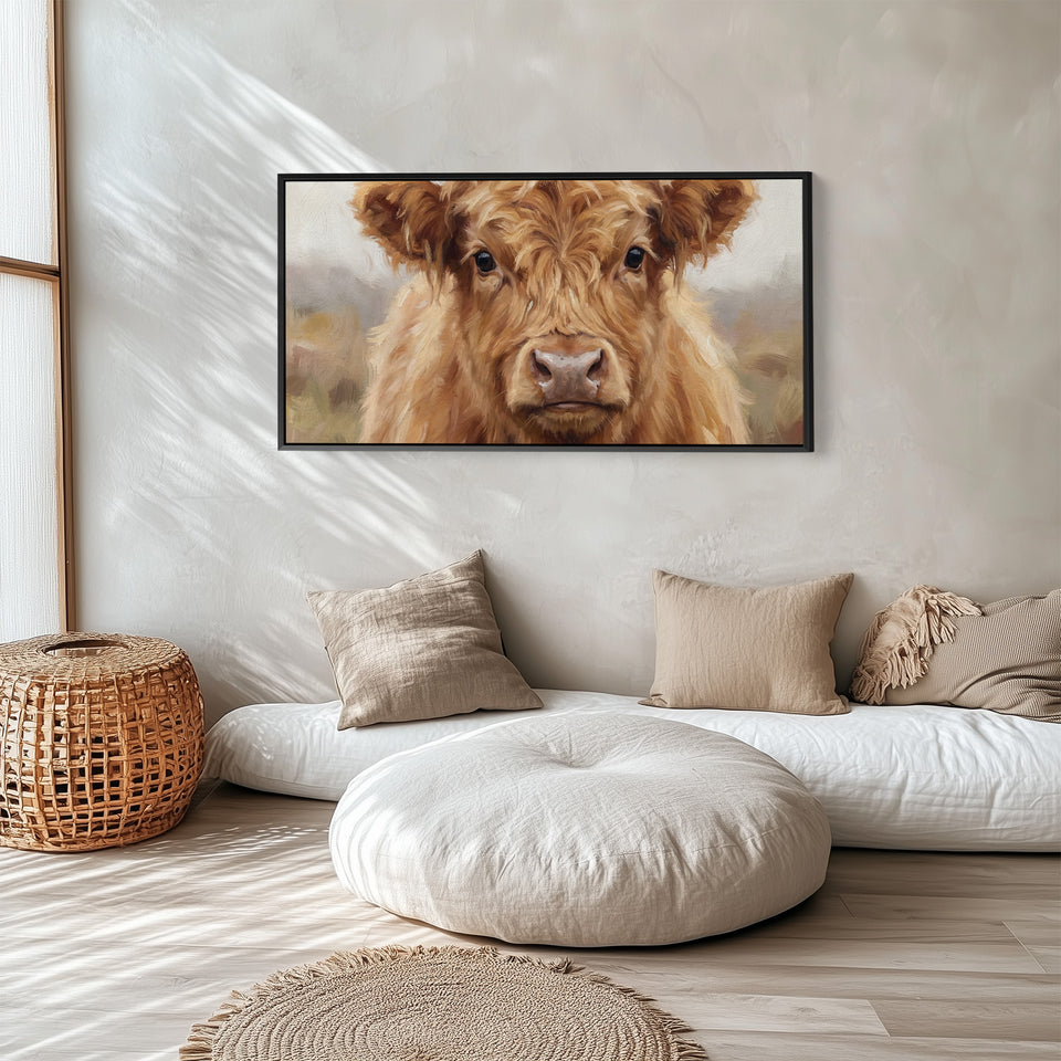 Highland Cow Portrait Bedroom wall art Framed Canvas Print Hallway