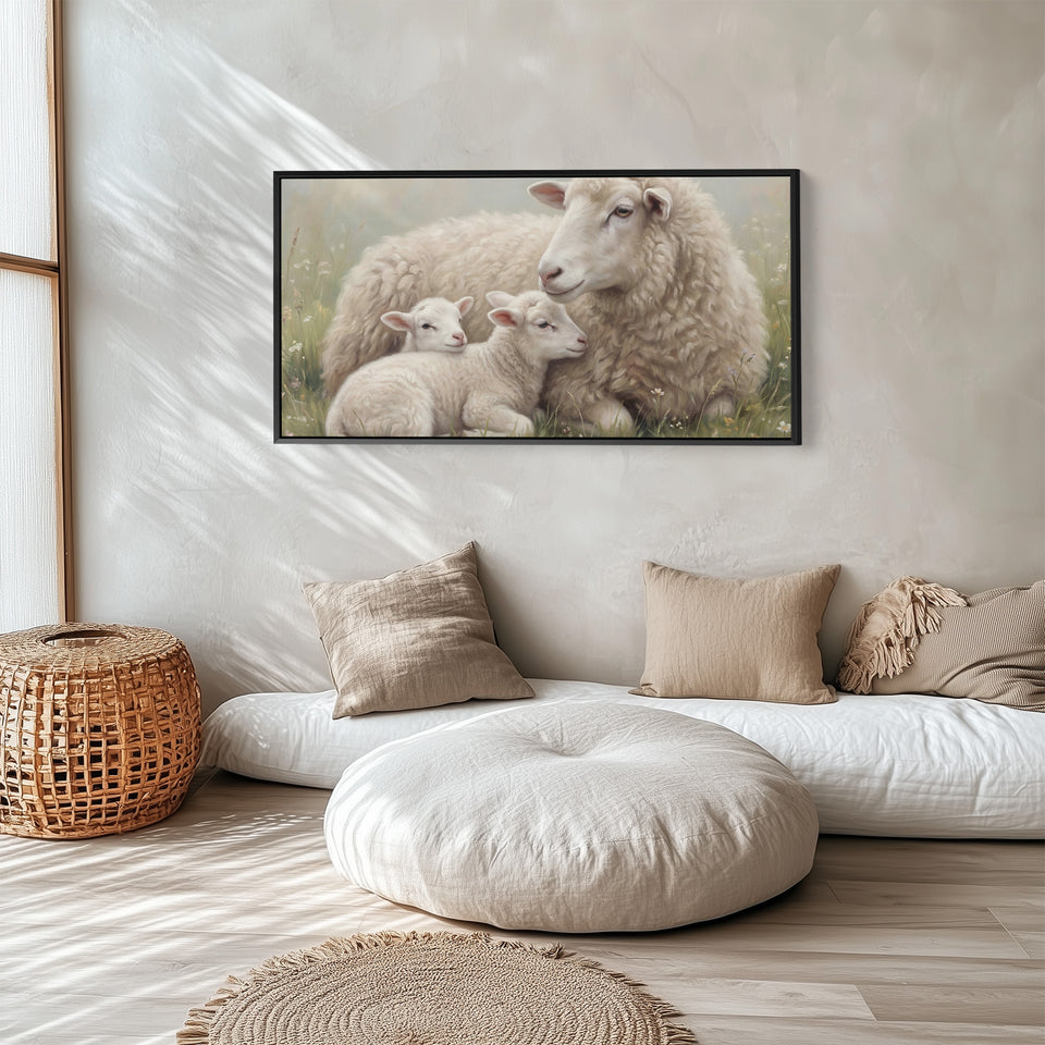 Sheep And Lambs wide canvas Statement Wall Decor Bedroom