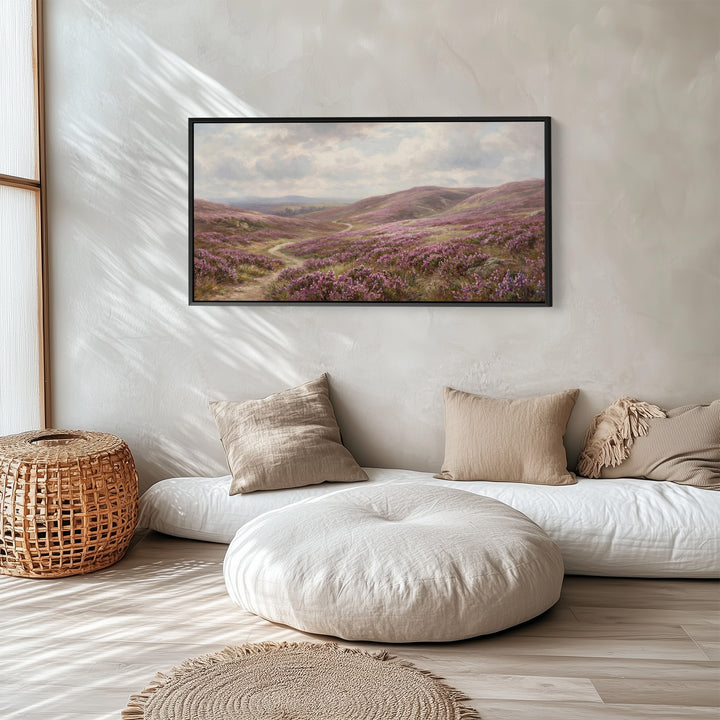 Heather Moorland wide framed canvas Panoramic Canvas Print Bedroom