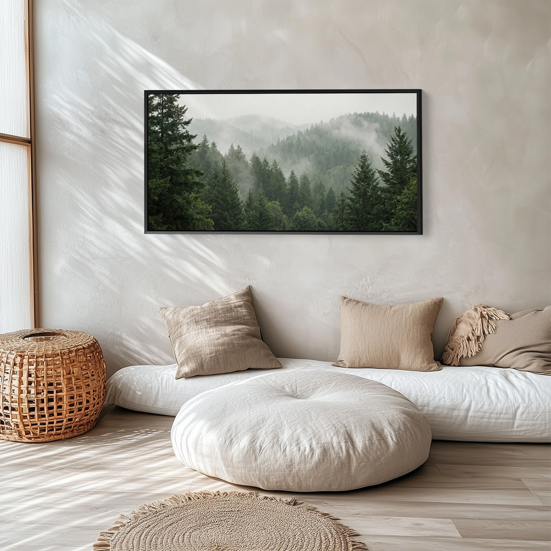 Misty Pine Hills Horizontal Wall Art Framed Canvas Print For Living Room