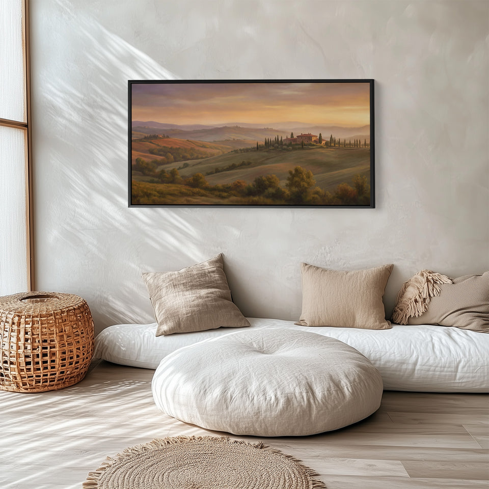 Tuscan Hills Farmhouse Above Bed Wall Art Extra Wide Canvas For Bedroom