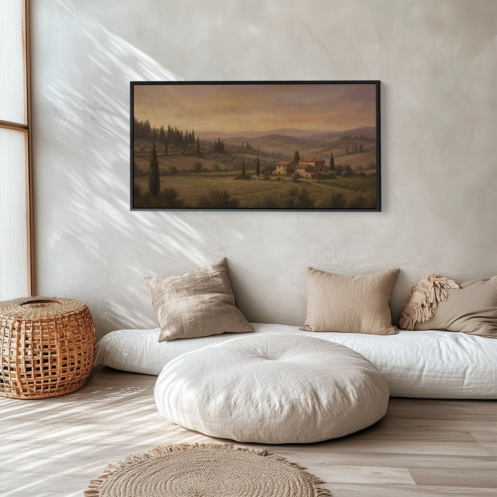 Tuscan Countryside Villa Above Soft Wall Art Panoramic Canvas Print For Living Room