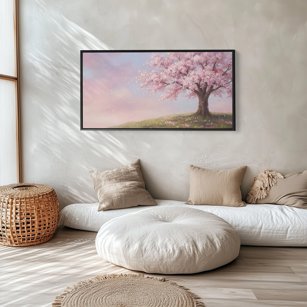 Cherry Blossom Tree Panoramic Wall Art Horizontal Canvas Print For Bedroom