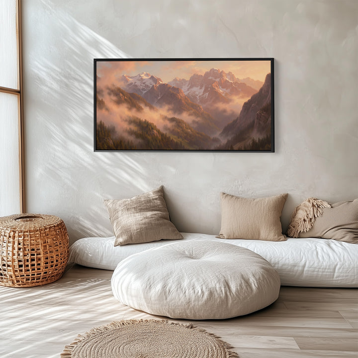 Mountain Valley Sunrise Wide Framed Canvas Extra Wide Canvas For Living Room