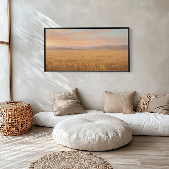 Golden Wheat Field above soft wall art Panoramic Canvas Print For Living Room