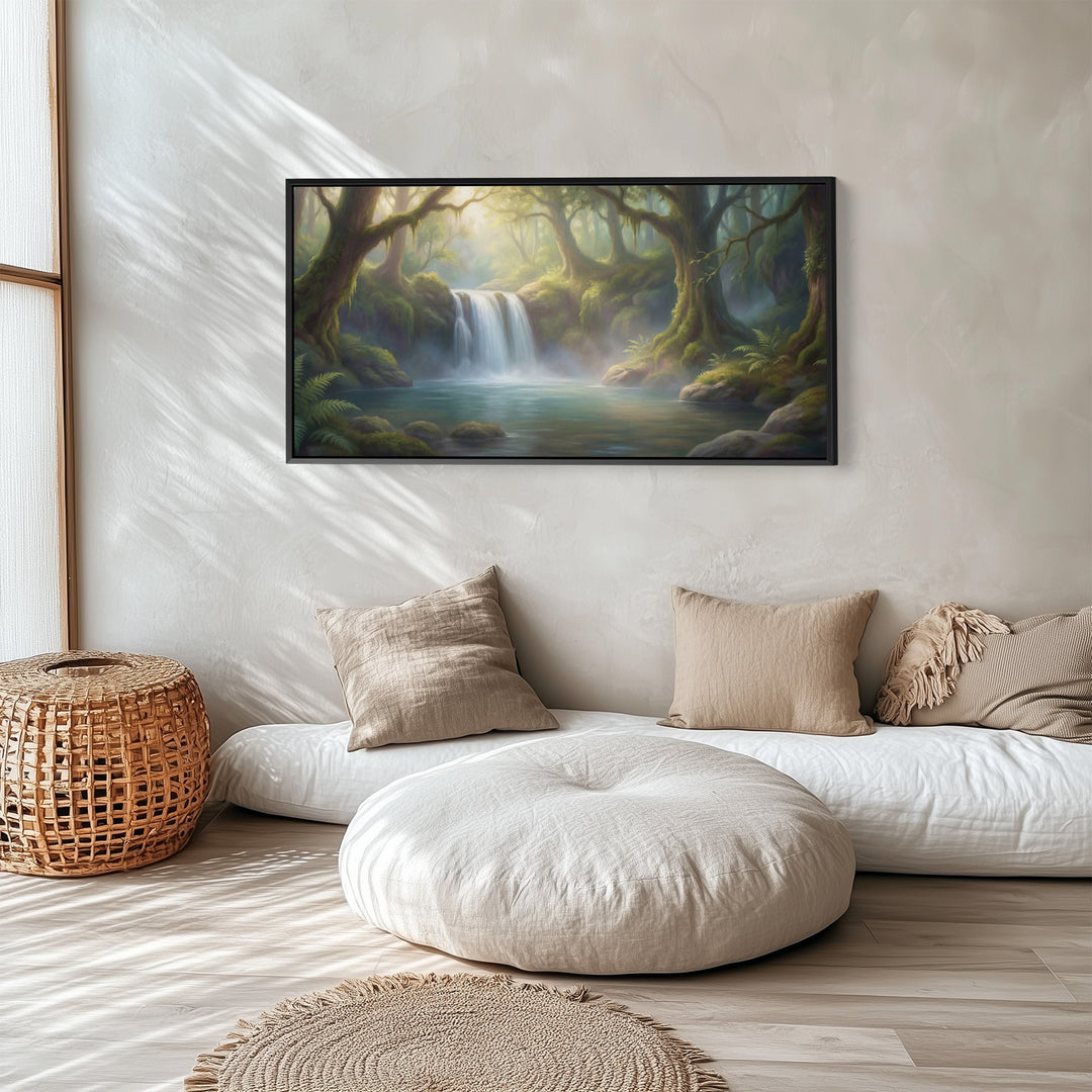Forest Waterfall wide canvas Statement Wall Decor For Living Room