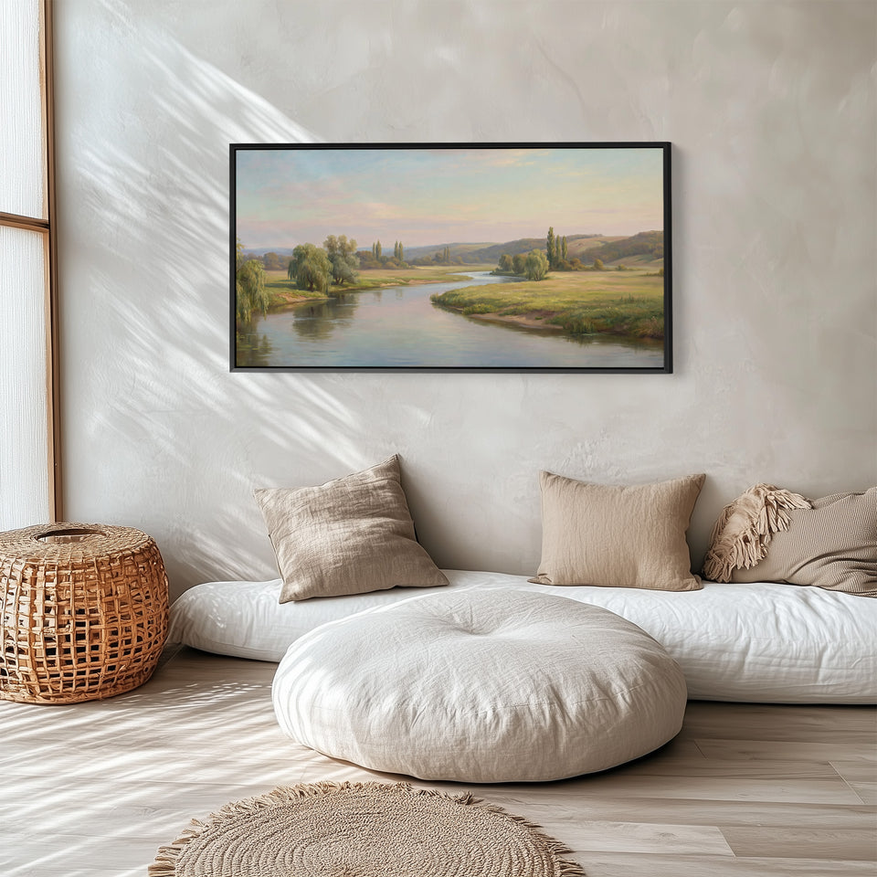 Countryside River long wall art Panoramic Canvas Print For Living Room