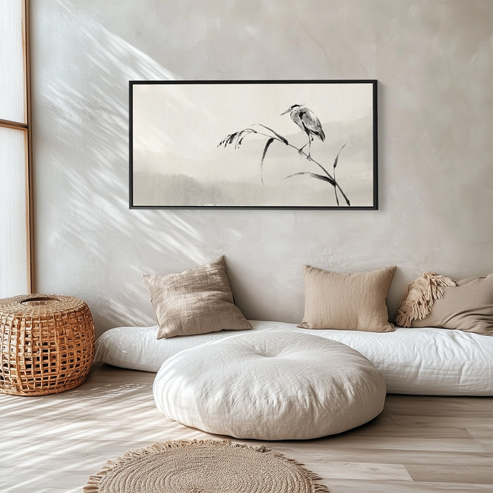 Ink Heron Horizontal Wall Art Framed Canvas Print For Bedroom