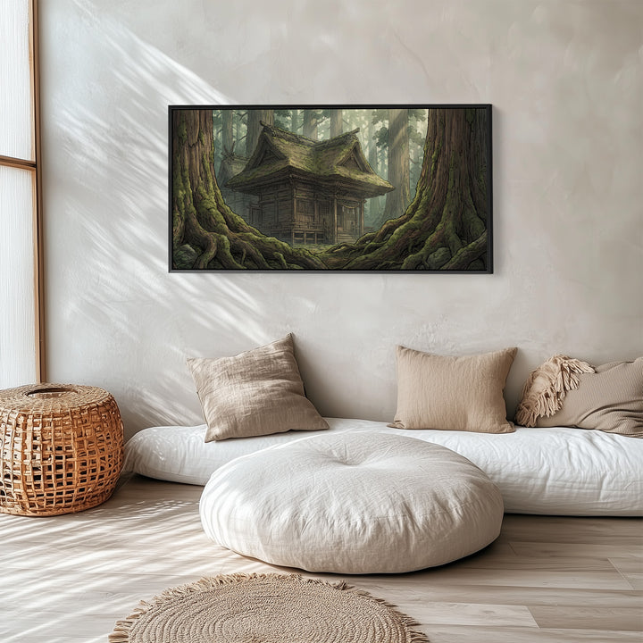 Forest Shrine Above Soft Wall Art Panoramic Canvas Print For Hallway