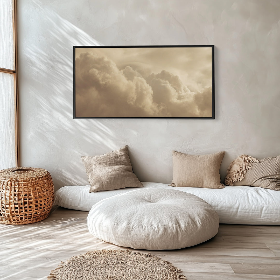 Warm Sepia Clouds Horizontal Wall Art Panoramic Canvas Print For Living Room