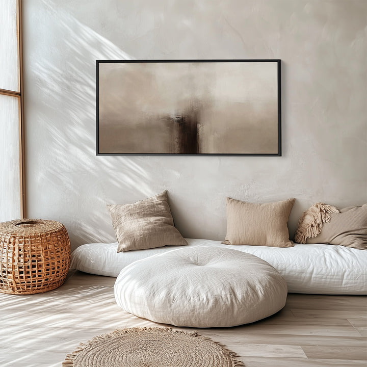 Abstract Beige Horizontal Wall Art Framed Canvas Print For Bedroom