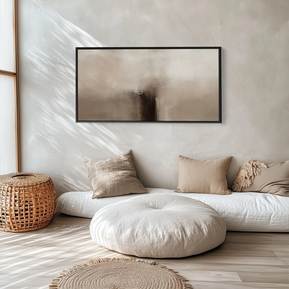 Abstract Beige Horizontal Wall Art Framed Canvas Print For Bedroom