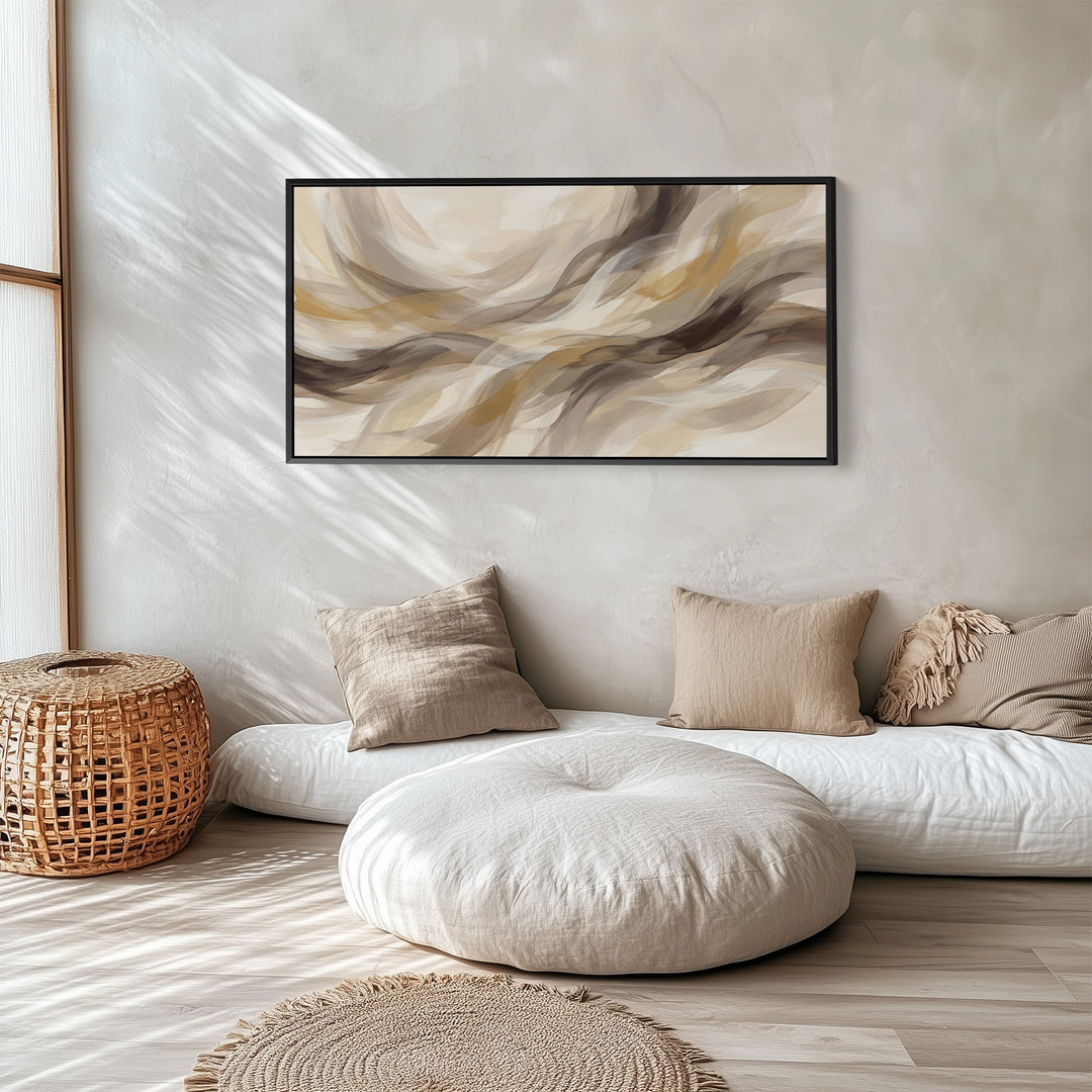 Flowing Waves Above Bed Wall Art Horizontal Canvas Print For Living Room