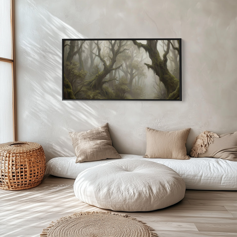 Schlafzimmer Wandkunst nebliger verdrehter Wald Bäume übergroße Wanddekoration für Flur