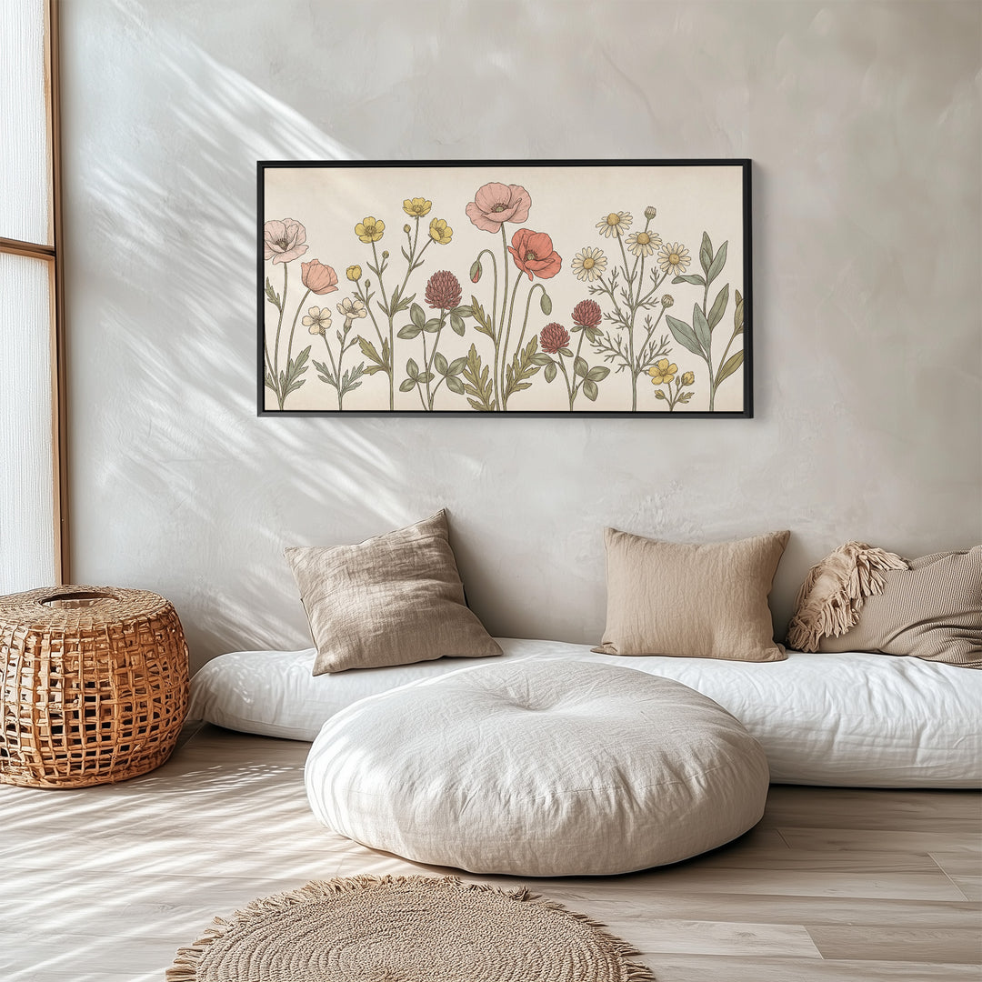 Large Wall Art Botanical Wildflower Illustration Horizontal Canvas Print For Kitchen