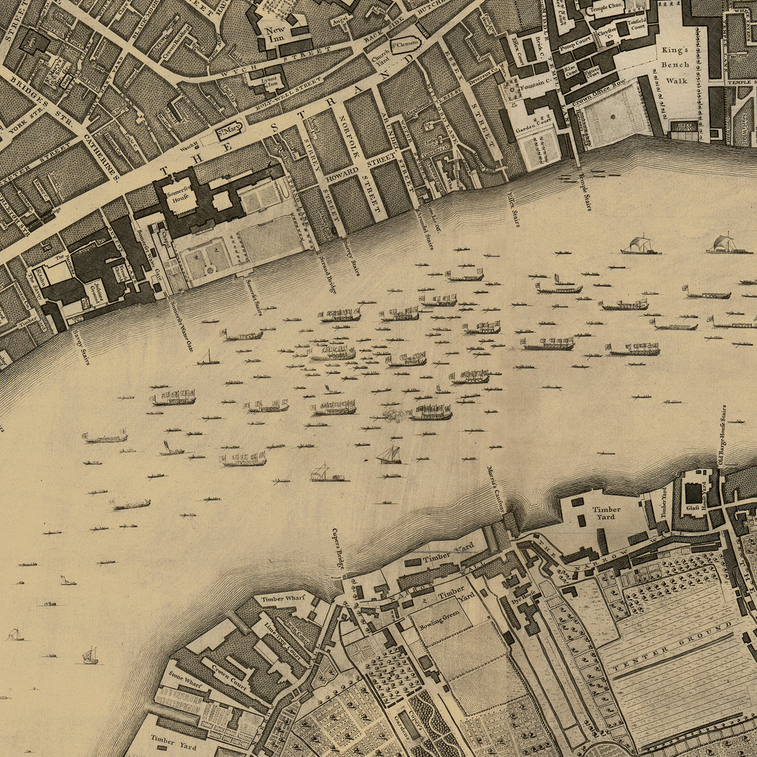 Horizontal Wall Art Vintage London Map Long Framed Canvas For Living Room