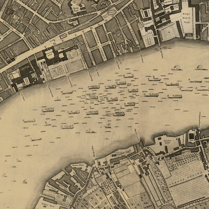 Horizontal Wall Art Vintage London Map Long Framed Canvas For Living Room