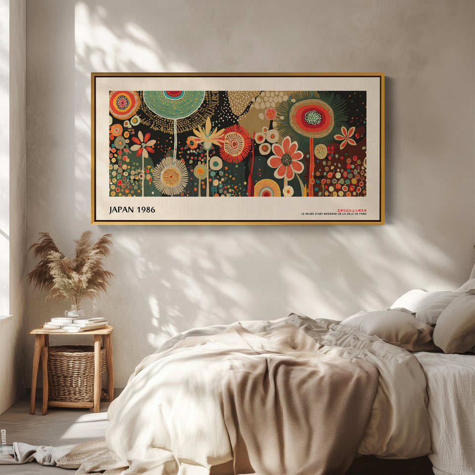 Yayoi Kusama art mural horizontal motif floral circulaire décoratif toile encadrée pour chambre