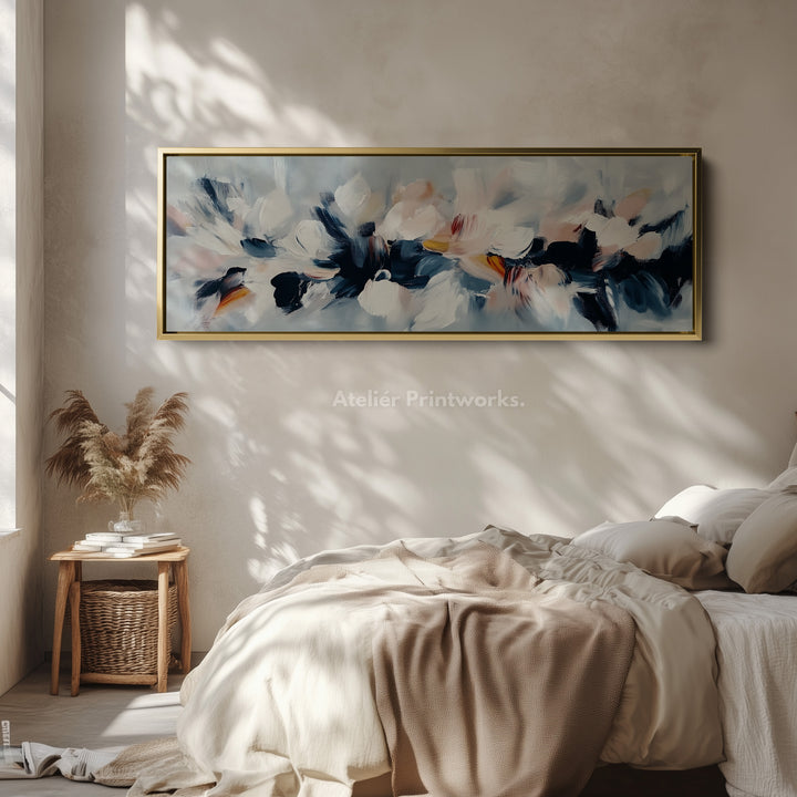 Abstract Blue, White & Pink Horizontal Long Wall Art - H0007