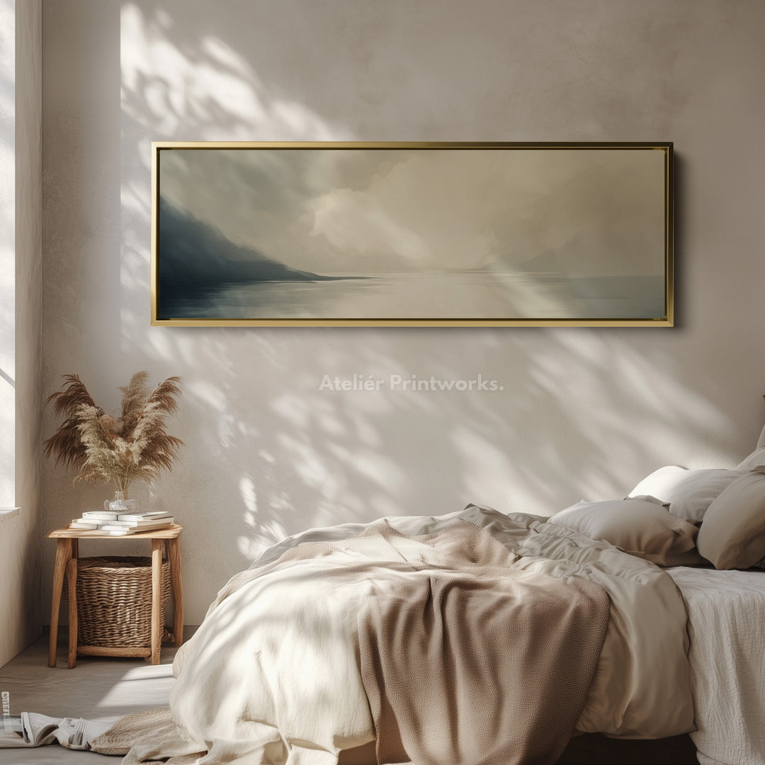 Misty Lake Long Narrow Abstract Horizontal Wall Art - H0020