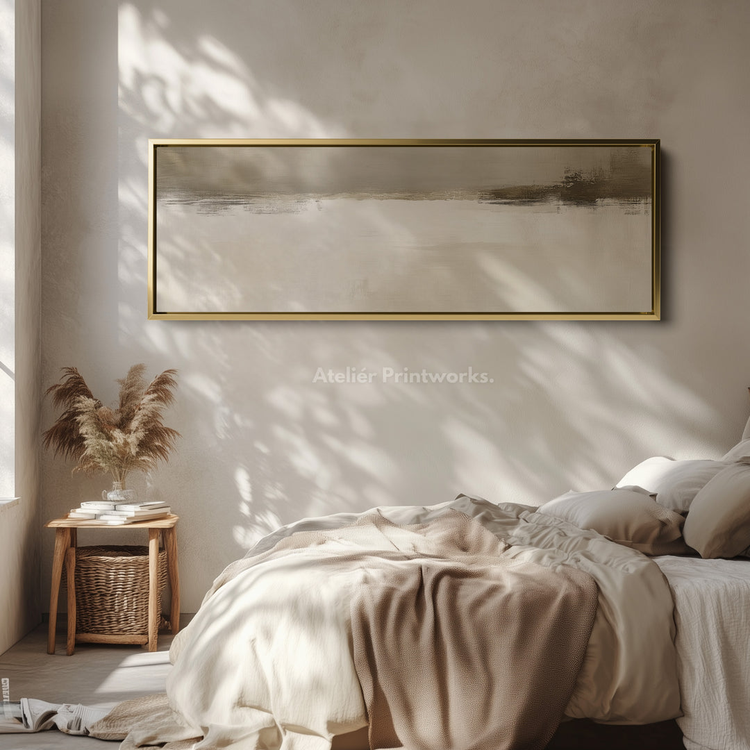 Abstract Beige and Grey Landscape Long Horizontal Wall Art - H0031