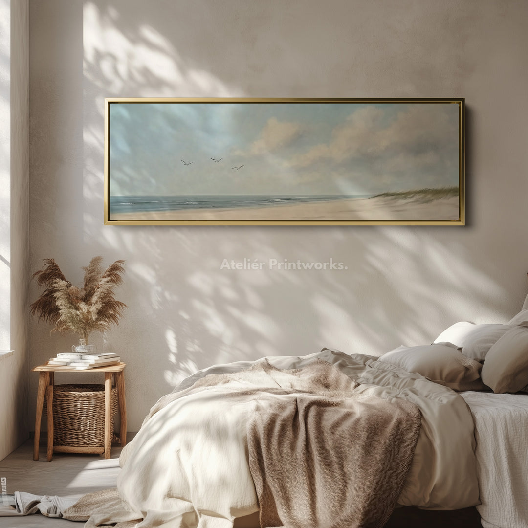 Gentle Beach Large Horizontal Canvas Artwork Long Narrow Wall Decor - H0035