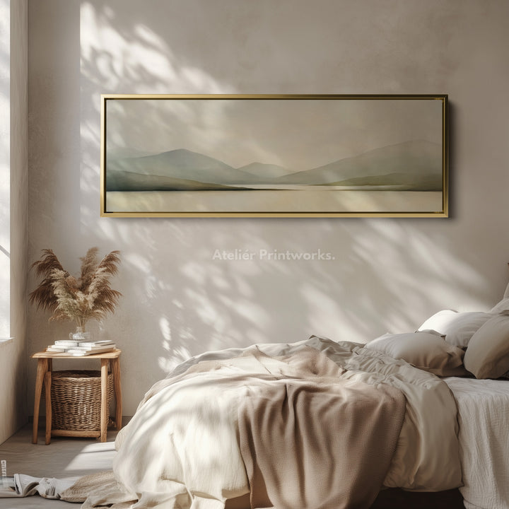 Watercolor Mountain and Lake Long Horizontal Large Canvas Wall Art - H0036