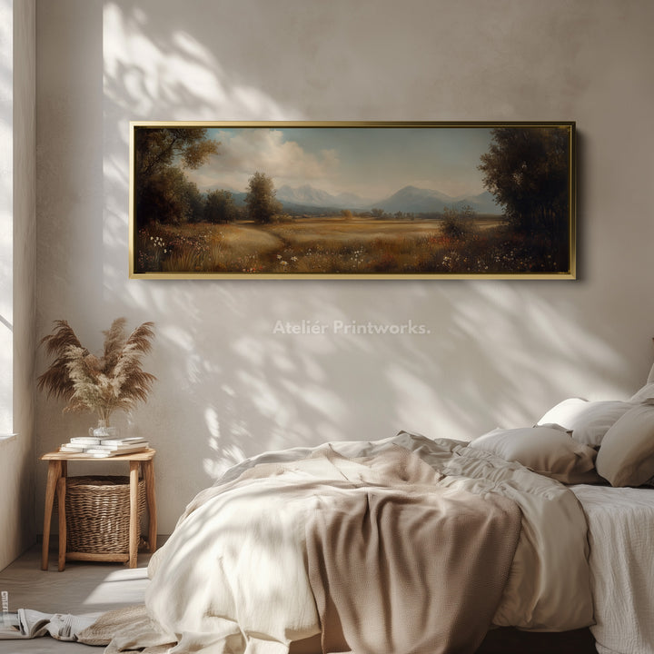 Vintage Meadow Long Horizontal Wall Art - Framed Canvas - H0042