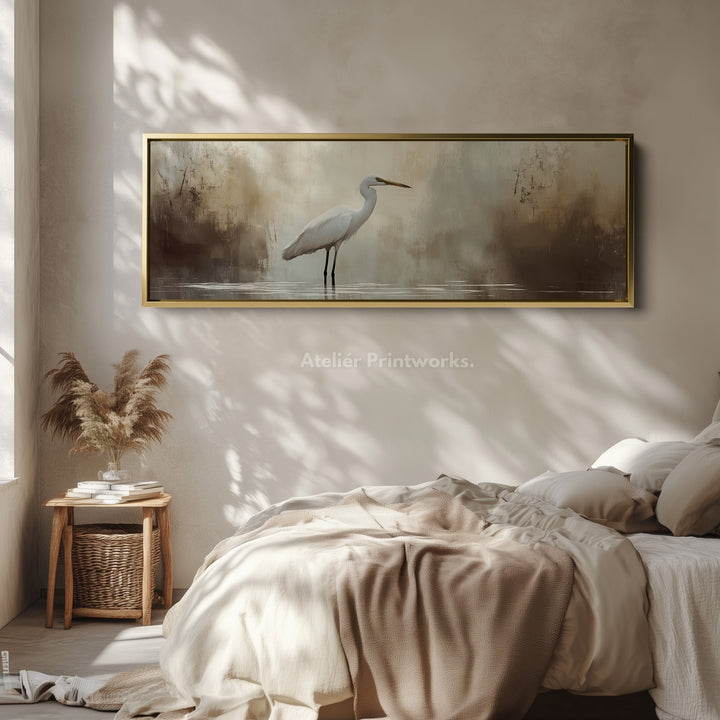 Vintage Heron Panoramic Artwork Long Narrow Wall Art - H0050