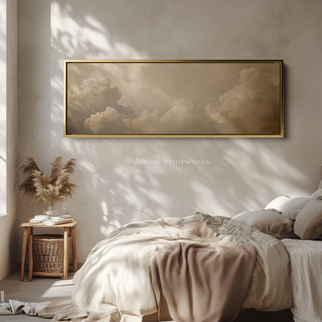 Long Horizontal Vintage Cloud Artwork Above Bed Wall Art - H0051