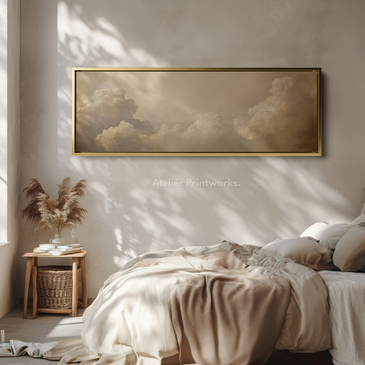 Long Horizontal Vintage Cloud Artwork Above Bed Wall Art - H0051