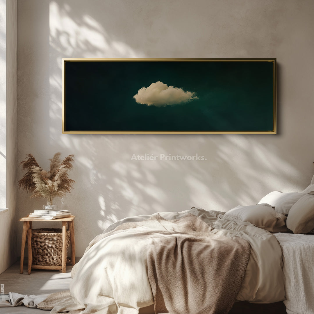 Above Bed Wall Decor - Floating Cloud Minimalist Horizontal Wall Art Green -  H0053