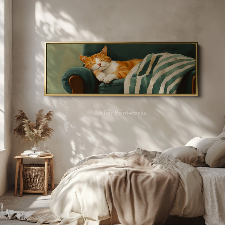 Cozy Cat Panoramic Long Narrow Wall Art Large Canvas Decor - H0061