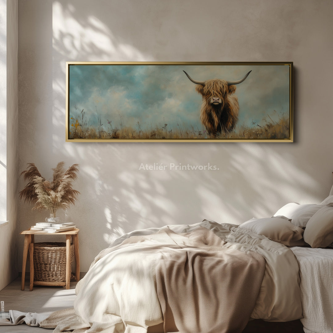 Scottish Highland Cow Long Wall Hanging Large Horizontal Wall Art - H0065