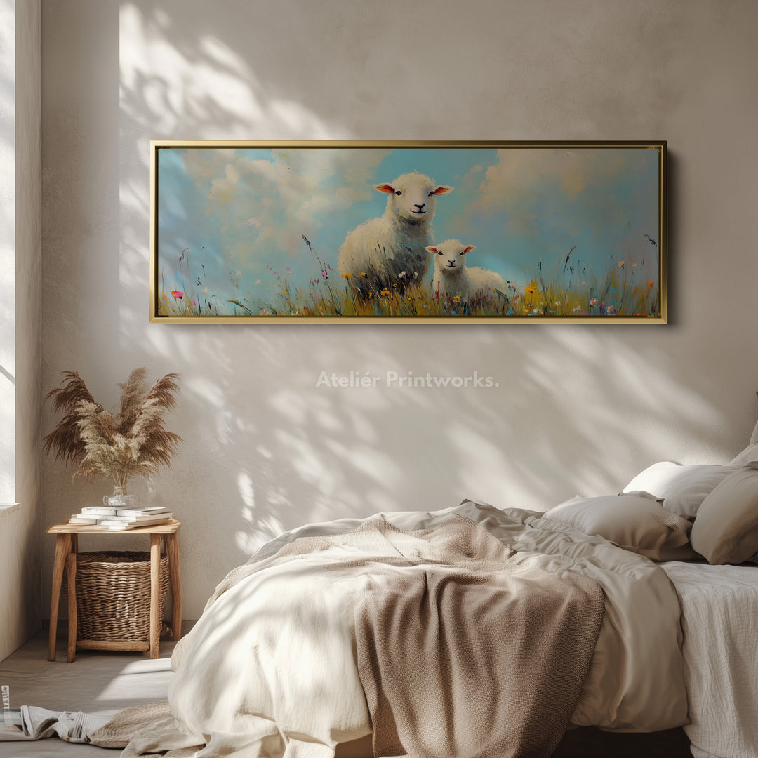 Sheep Meadow Panoramic Wall Art Long Wall Hanging Large Horizontal - H0066