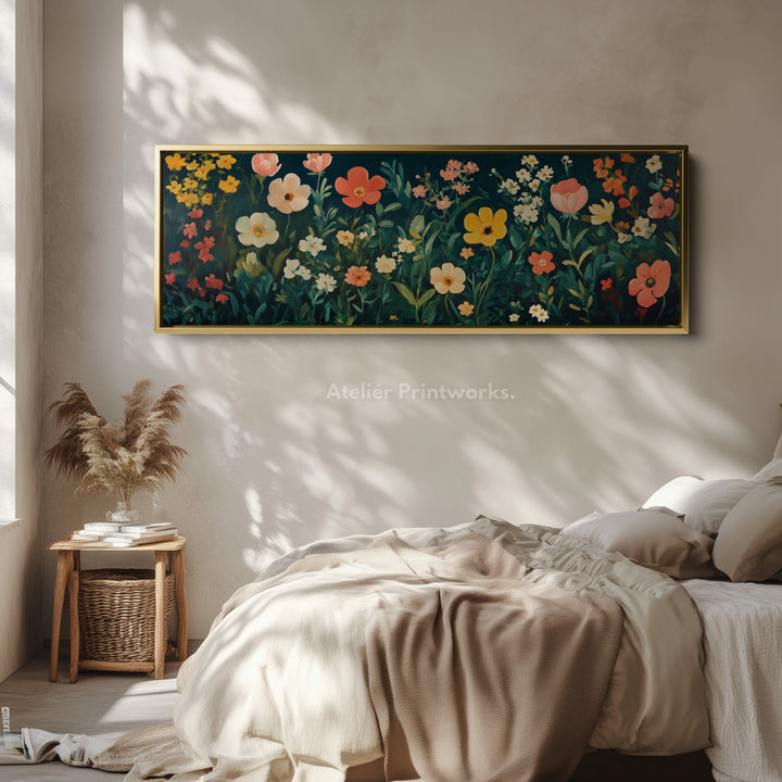 Abstract Floral Wildflowers Big Framed Wall Art Horizontal Decor - H0100