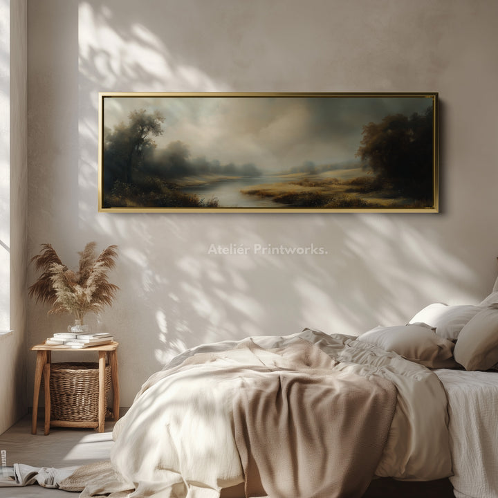 Vintage Landscape Large Horizontal Framed Canvas Wall Art - H0102